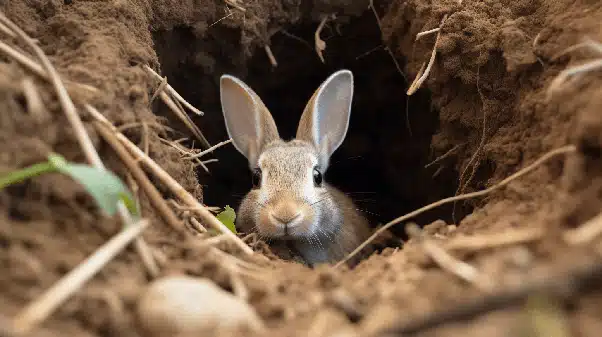 Rabbit in his burrow 